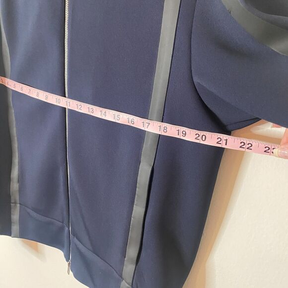 3.1 Phillip Lim Dark Navy Blue Track Jacket Zip Front Black Stripe Piping Medium - Picture 7 of 10